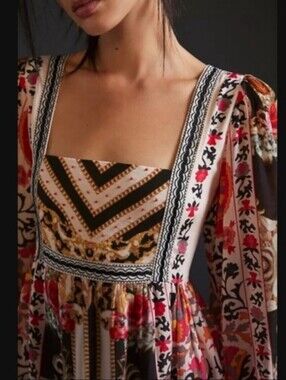 Anthropologie Nikasha Floral Mini Dress Puff Sleeve Baroque Sz S